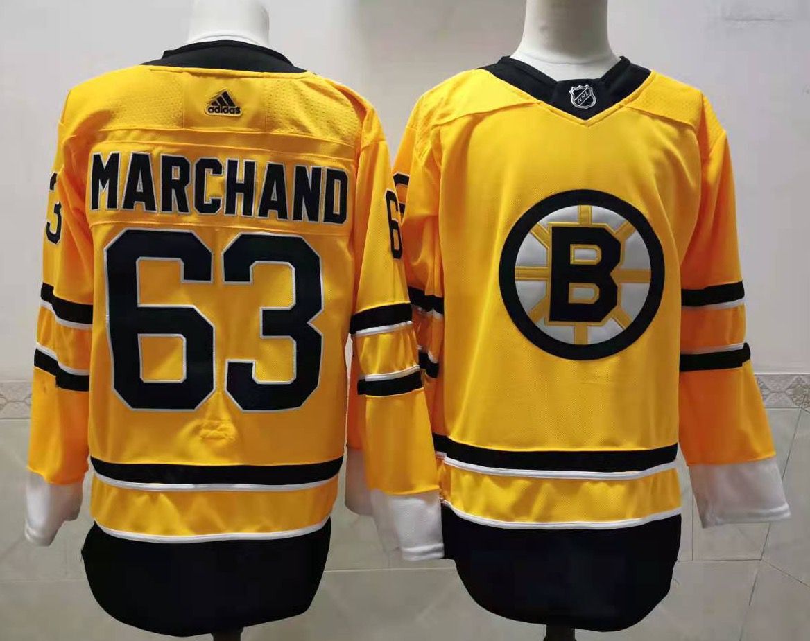 Cheap Men Boston Bruins 63 Marchand Yellow Authentic Stitched 2020 Adidias NHL Jersey
